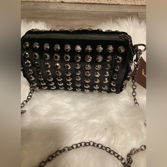 Black Velvet Fashion Karma Crossbody with Rhinestones. - Picture 2 of 9